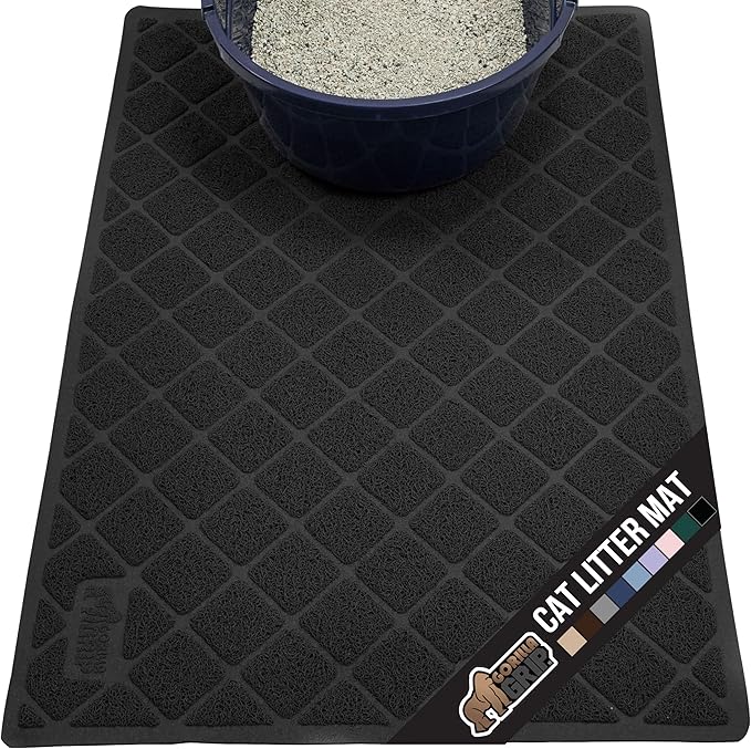 GORILLA GRIP Cat Litter Box Mat, Water Resistant, US Designed Kitty Litter Trapping Mats, Easy to Clean, Scatter Control, Less Mess and Clean Floors, Kitten Supplies for Indoor Cats, 24x17 Black