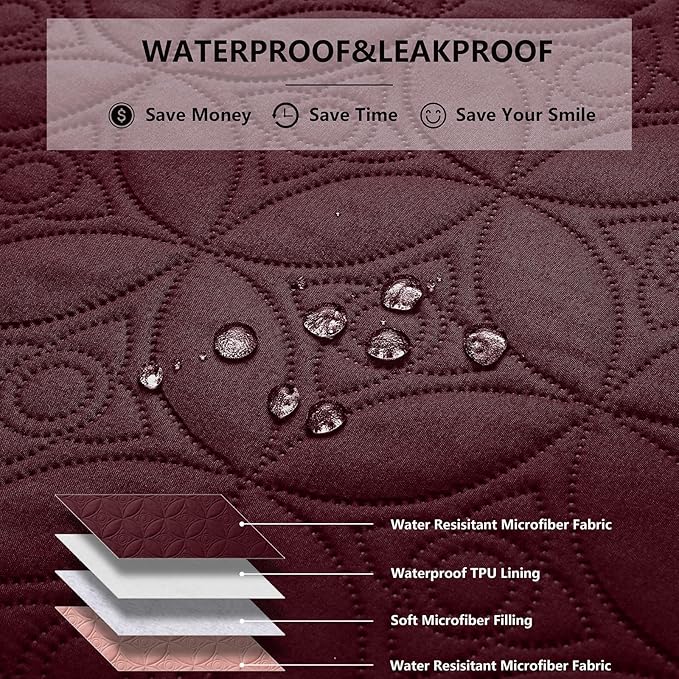 Waterproof Dog Blanket, 30x30 inches Small Pet Couch Covers for Sofa, Chair Bed Furniture Protector from Dogs Washable and Reversible-Burgundy Red+Pink