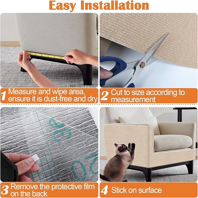 Cat Scratch Furniture Protector - 118" x 15.8" Trimmable Self-Adhesive Furniture Protectors from Cats, DIY Climbing Couch Protector for Scratch Post Cat Tree Replacement Indoor (Khaki)