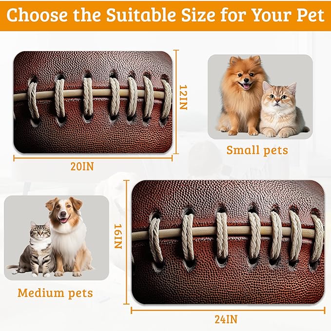 Football Texture Feeding Mat,Laces Stripes Absorbent Quick-Dry Cat Dog Food and Water Bowl Mats,Non-Slip Rubber Backing Mat,Cat Dog Accessories Supplies 16" x 24"