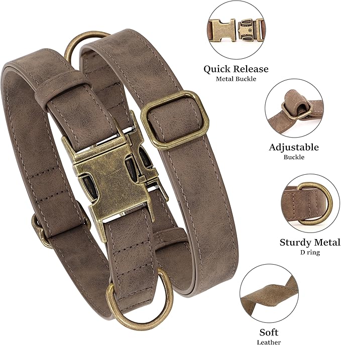 Didog Soft PU Leather Dog Collar, Stylish Quick Released Dog Collars for Small Dogs, Easy Clean Adjustable Pet Collar for Daily Walking, Brown, S Fit 10-16" Neck