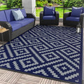 GENIMO Outdoor Rug for Patio Clearance, 10'x14' Waterproof Camping Mat, Reversible Plastic Straw Rugs for RV, Camper, Balcony, Backyard, Picnic, Deck (Blue & Grey)