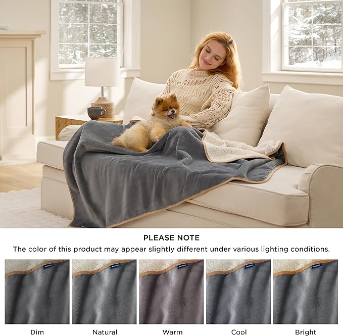 Bedsure Waterproof Blanket for Bed - Sherpa Fleece Waterproof Dog Blankets for Large Dogs, Pet Blankets for Bed/Couch, Soft Plush Reversible Furniture Protector, King Size, 108"x86", Grey
