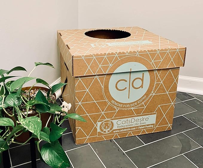 Cats Desire Litter Box - Disposable Litter Box Pack (6 pcs) - Top/Low Entry - Includes 2 lids, 2 Bases and 2 Multipurpose Pads - Partially Recycled Cardboard, 17" L x 17" W x 15.25" H