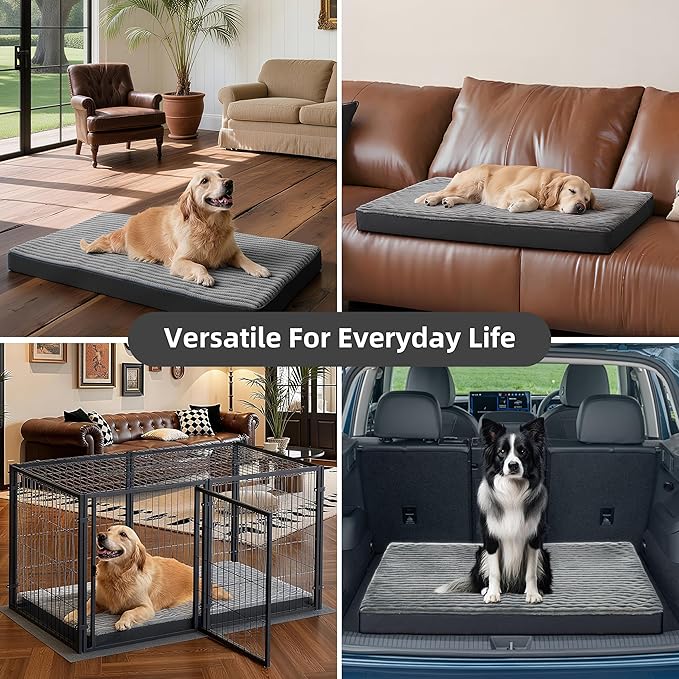 Dog Bed Large Sized Dogs, Orthopedic Flannel Pet Bed with Removable Washable Cover, Waterproof Indestructible Big Dog Bed with Anti-Slip Bottom, Egg Memory Foam Pad, 36.0"x27.0"x3.5", Grey