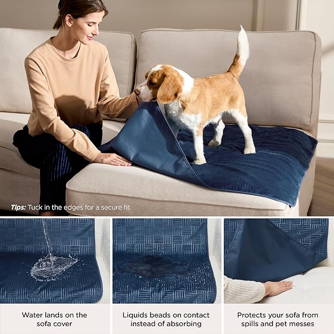 Bedsure Waterproof Couch Cover for Dogs Washable - Waterproof Blanket for Couch Sofa Cozy, Lightweight Furniture Protector for Pet Cat Quick Drying Puppy, Navy, 30x70IN
