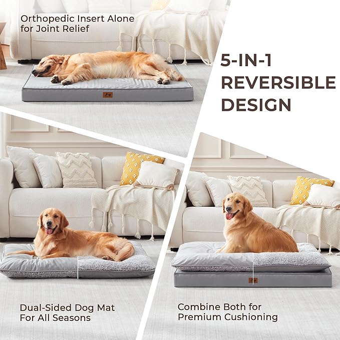 2-Pack Waterproof Dog Bed Medium Size Dogs, Plush Cushion & Orthopedic Egg-Crate Foam Mattress for Senior Dogs, Washable Dog Crate Bed with Removable Cover, Light Grey