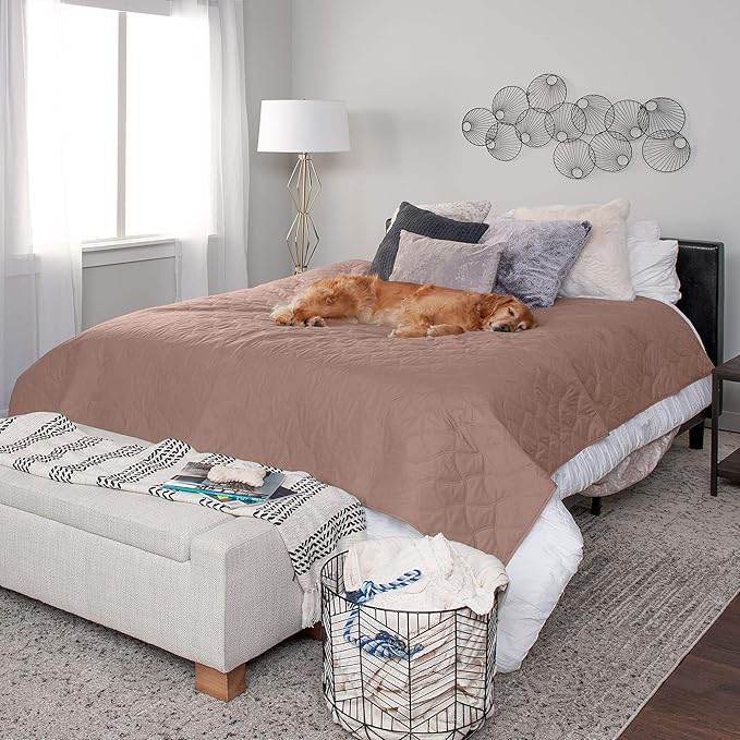 Furhaven Waterproof & Non-Slip Queen Size Mattress Cover Protector for Dogs & Cats, Washable, For Beds, Couches, & Car Seats - Quilted Twill Blanket Mattress Cover - Brownstone, Large/Queen Size