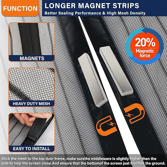 Magnetic Screen Door, Heavy Duty Door Screen Magnetic Closure Keep Bugs Out,Pet & Kid Friendly，Hands Free Door Screen Fit Door Size 60 x 80 Inches