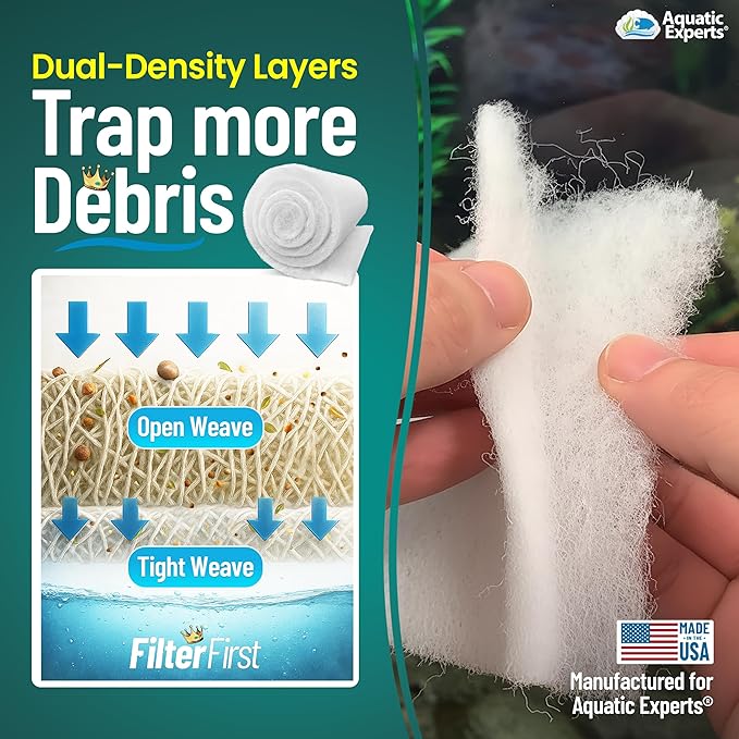 Aquatic Experts Aquarium Filter Floss for Fish Tank Filters - FilterFirst Aquarium Filter Pad - Media Roll for Crystal Clear Water, 3/4" - 1" Thick (12 Inch Wide, 12 Inch Long - 5 Pack)