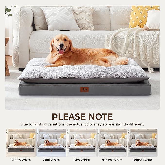 2-Pack Waterproof Dog Bed Large Size Dogs, Plush Cushion & Orthopedic Egg-Crate Foam Mattress for Senior Dogs, Washable Dog Crate Bed with Removable Cover, Dark Grey