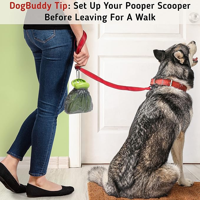 DogBuddy Pooper Scooper, Portable Dog Pooper Scooper, Poop Scooper for Small and Large Dogs, Pooper Scooper With Bag Attachment, Leash Clip and Dog Waste Bags Included (Medium, Kiwi)