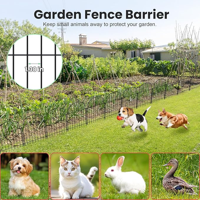 10Pcs Decorative Garden Fence, 20in(H)/10.8ft(L) Rustproof Metal Fences Animal Barrier Outdoor for Yard, Flower Bed Edging Ornamental Border Panel for Dogs, Rabbits, Dig Defence, Garden Decor, Patio