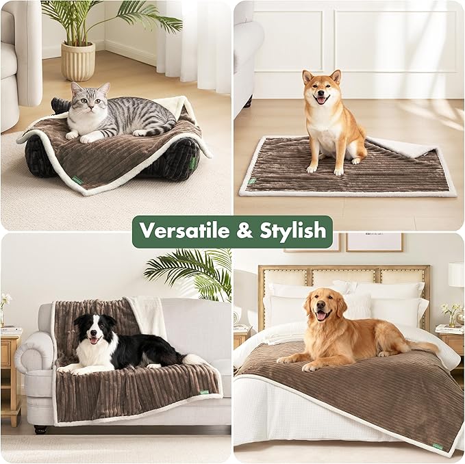 Waterproof Dog Blanket for Couch - Washable Medium Pet Blanket for Furniture Protector, Cozy Fleece Calming Dog Crate Blankets for Indoors & Outdoors, Brown, 30"x40"