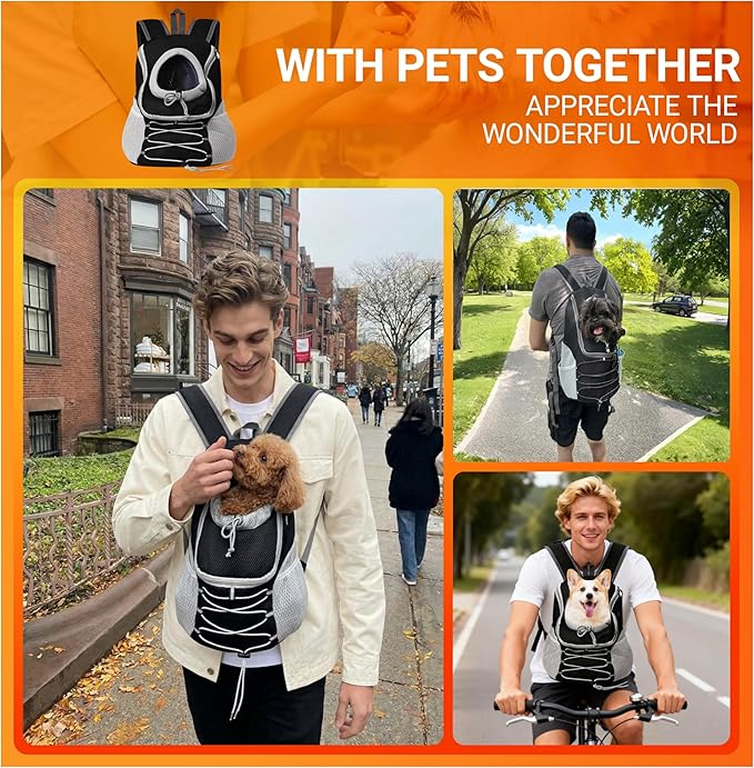 Dog Carrier Backpack for Small Dogs｜Pet Travel Shoulders Bag - Puppy Holder for Chest-Front Dog Baby Carring Ventilated for Hiking & Camping, Black Grey, L