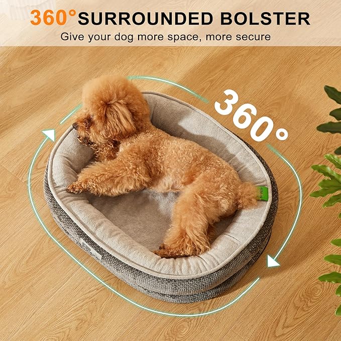 Dog Beds for Small Dogs,Orthopedic Bed with Removable Cover&Non-Slip Bottom Couch Bed with Four-Sided Bolster Grey S