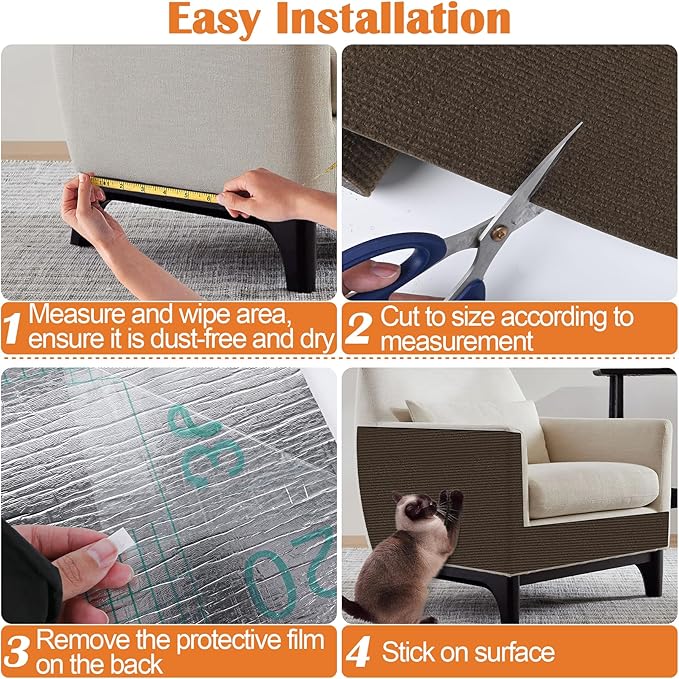 Cat Scratch Furniture Protector - 118" x 13.8" Trimmable Self-Adhesive Cats Claws Scratch Pads, DIY Cat Climbing Couch Protector for Scratch Post Cat Tree Replacement Indoor (Brown)