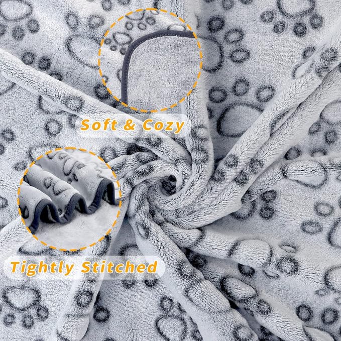 LOKOZ 3 Pack Dog Blankets for Small Dogs, 24" x 32" Soft Paw Print Fleece for Puppy Cats, Washable Pet Throw Blanket for Bed Couch
