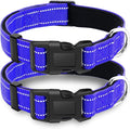 2 Pack Reflective Dog Collar with Safety Locking Buckle, Adjustable Soft Breathable Comfortable Nylon Pet Collar for Small, Medium and Large Dogs, Navyblue, XS