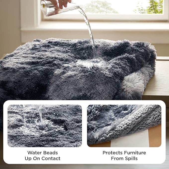 Bedsure Waterproof Dog Blankets for Large Dogs - Calming Cat Blanket for Bed Couch Protector Washable, Long Faux Fur Pet Throw Blanket for Puppy, Reversible Furniture Protection, 60"x80", Tie-dye Navy