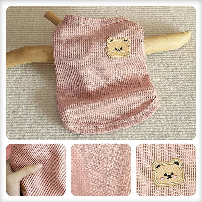 Waffle Knit Cat & Dog T Shirt for Small Dogs, Stretchable Puppy Shirt for Sphynx Cats & Small Breeds, Pet Clothes | Breathable Summer/Winter Apparel for Newborn(Pink 2XLarge)