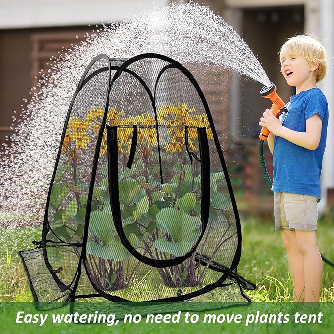 2pcs Pop Up Mesh Plant Protectors from Animals,Large Plant Netting Guard Cover with 8 Stake Crop Cage Fine Mesh Plant Tents for Protect Flower Tomato Vegetable from Deer Cat Bird Squirrel, 28x28x34 In