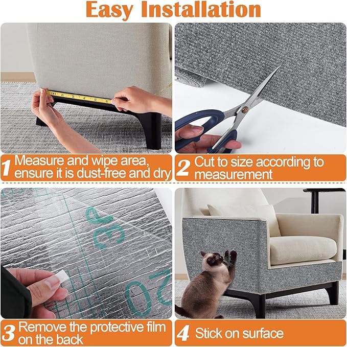 Cat Scratch Furniture Protector - 118" x 17" Trimmable Self-Adhesive Cats Claws Scratch Pads, DIY Cat Climbing Couch Protector for Scratch Post Cat Tree Replacement Indoor (Light Gray)