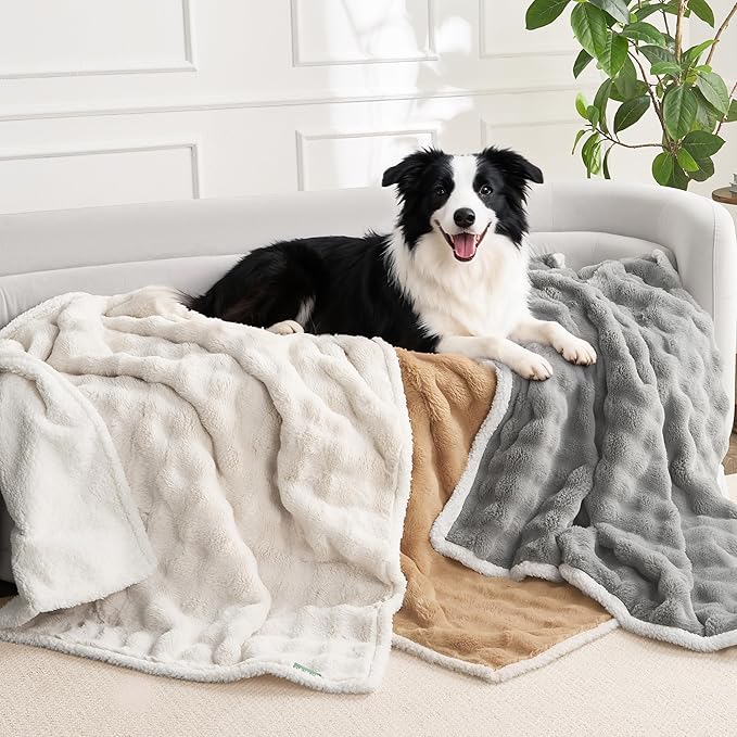 Soft Cozy Waterproof Twin Blanket for Bed Intimacy - Room Decor Large Dog Blankets for Bed Protector, Washable Pet Blankets for Indoors & Outdoors, Khaki, 60"x80"
