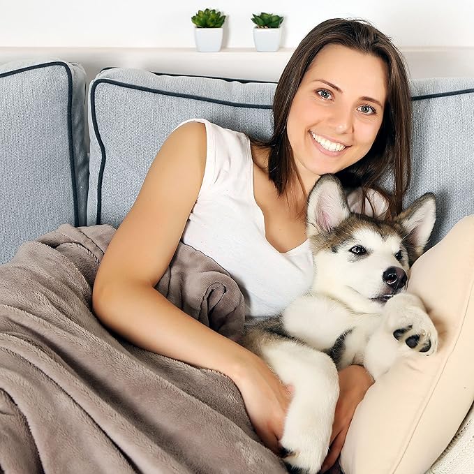 Waterproof Reversible Dog Blanket 60x70 Inches for Couch Bed Car – Soft Sherpa Fleece Pet Throw Furniture Protector Cover - Washable Pet Blanket for Dogs Cats Home Décor by PETMAKER (Gray)