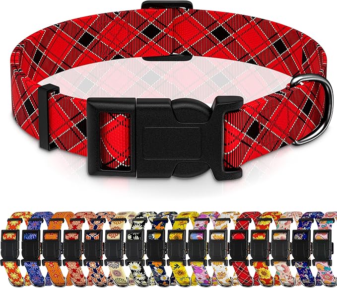 Christmas Plaid Dog Collar, Classical Boys Girls Puppy Collar for Small Medium Large Dogs, Adjustable Soft Plaid Pet Collar with Safety Buckle for Male Females(Red Plaid, M)