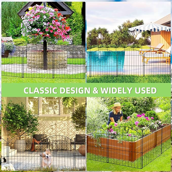 Decorative Garden Fence 24in (H) x10ft (L), 5 Pack No Dig Fence Animal Barrier for Dog, Arched Flower Bed Edging, Wire Border Panel Fencing for Yard Patio Outdoor Decor