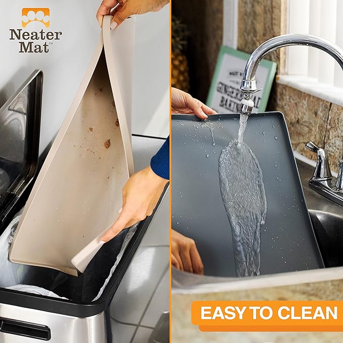 Neater Pet Brands Neater Mat Pet Mats for Food and Water, Cat & Dog Bowl Mat Waterproof Silicone, Feeding Tray, Dog Food Mats for Floors, Placemat w/Raised Edge for Under Bowls, 19” x 12”, Slate Blue