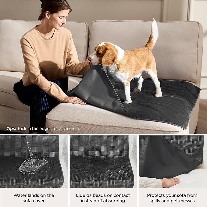 Bedsure Waterproof Couch Cover for Dogs Washable - Waterproof Blanket for Large Dogs Couch Sofa Bed Cozy, Lightweight Furniture Protector for Pet Cat Quick Drying, Charcoal, 52x82IN
