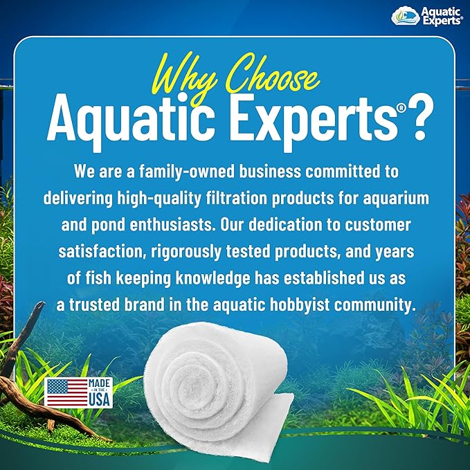 Aquatic Experts Aquarium Filter Floss for Fish Tank Filters - FilterFirst Aquarium Filter Pad - Media Roll for Crystal Clear Water, 3/4" - 1" Thick (18 Inch Wide, 12 Feet Long)