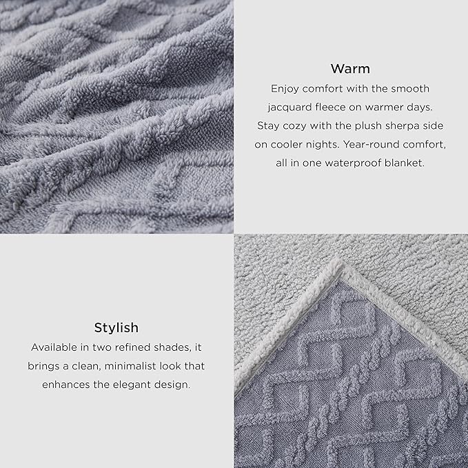 Bedsure Waterproof Dog Blankets for Bed - Pet Blanket for Bed Couch Protector Washable, Jacquard Coral Fleece Cat Throw Blanket, Soft Plush Reversible Furniture Protection, King, 86x108, Grey