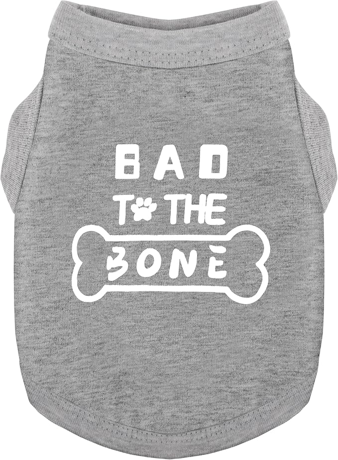 Discover Cozy Cotton Canine Wear: Soft, Lightweight, and Breathable Dog Shirt Vest with Eye-Catching Graphics(Bad to The Bone), Keeping Your Furry Friend Warm and Comfy! Grey XXS