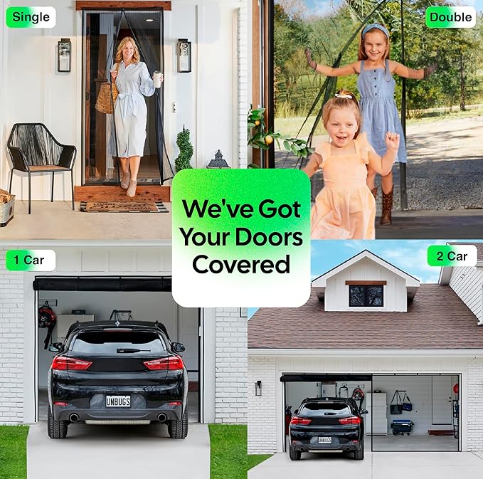 UnBugs Magnetic Screen Door - Fits Doors up to 38 x 82 Inches MAX - Pet & Kid Friendly, Self-Closing - Hands Free Magnet Closure Keeps Bugs Out & Breeze in
