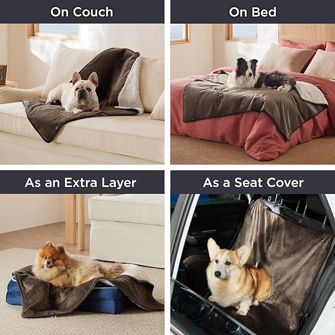 Bedsure Waterproof Dog Blankets for Small Dogs - Small Cat Blanket Washable for Couch Protection, Sherpa Fleece Puppy Blanket, Soft Plush Reversible Throw Furniture Protector, 25x35, Coffee Brown