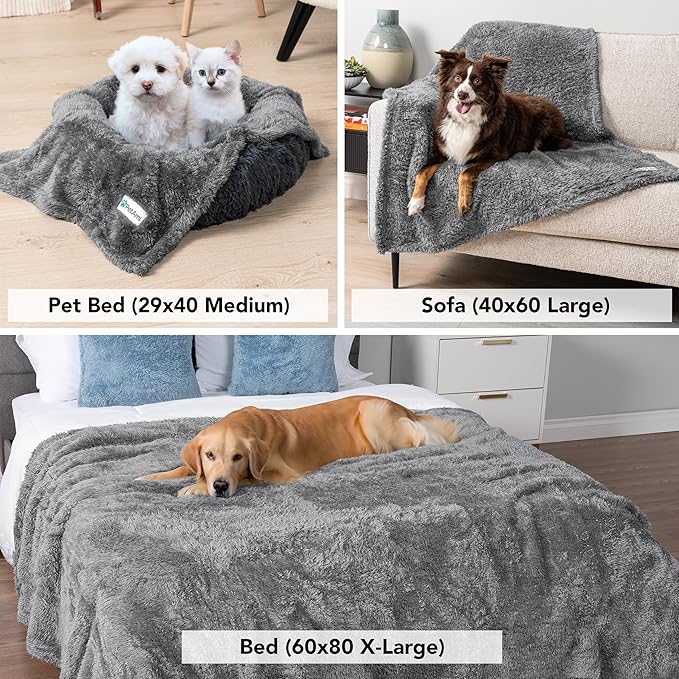PetAmi Dog Blanket for Small Medium Dogs Grey, Fluffy Soft Puppy Blanket, Sherpa Fleece Cat Blanket for Kitten Doggie, Calming Pet Blanket Throw for Couch Sofa Bed Washable, Medium 29x40