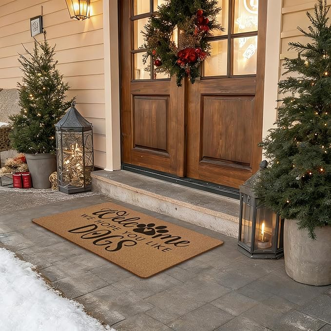 Funny Dog Welcome Door Mats, We Hope You Like Dogs Door Mat for Home Outside Entryway, Outdoor Pet Lover Owner Gift, Artificial Coir Doormat Rugs for Patio Kitchen Decor, 17x30 Inch