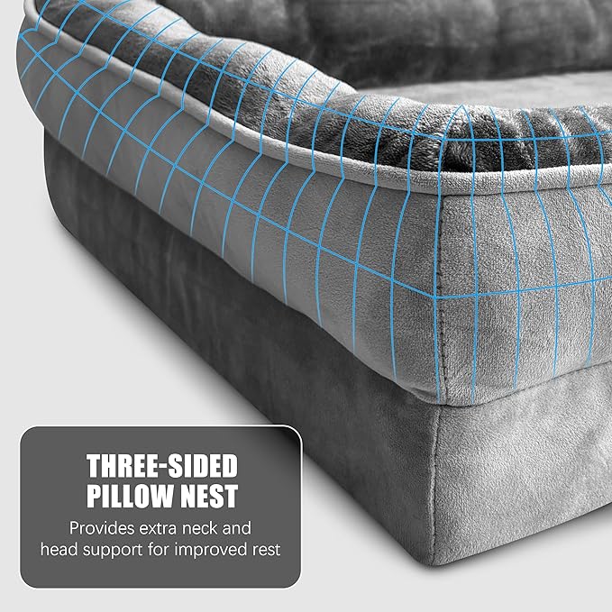 Orthopedic Dog Bed with Sides - Dog Sofa Beds for Small Dogs, Supportive Foam Pet Couch Bed with Washable Removable Cover, Waterproof Lining and Non-Slip Bottom, Grey - S
