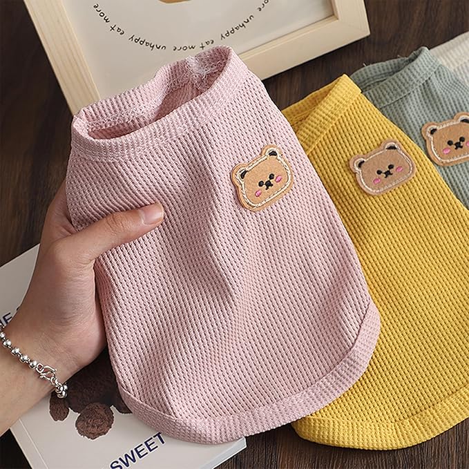 Waffle Knit Cat & Dog T Shirt for Small Dogs, Stretchable Puppy Shirt for Sphynx Cats & Small Breeds, Pet Clothes | Breathable Summer/Winter Apparel for Newborn(3PCS 2XLarge)