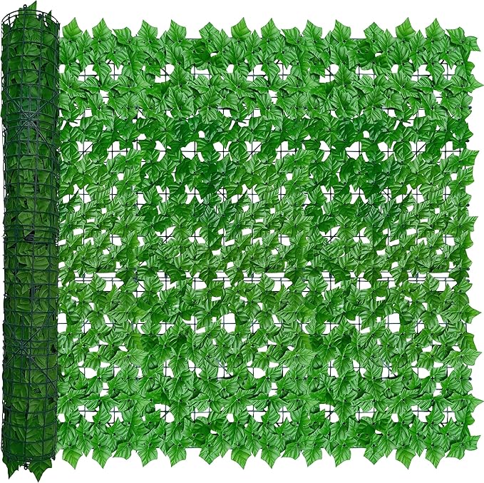 Artificial Ivy Privacy Fence Wall Screen: 48X120 in UV-Anti Faux Greenery Backdrop Ivy Vine Leaf Hedges Fence Panels for Patio, Balcony, Garden, Backyard Indoor Outdoor Light Green Decor