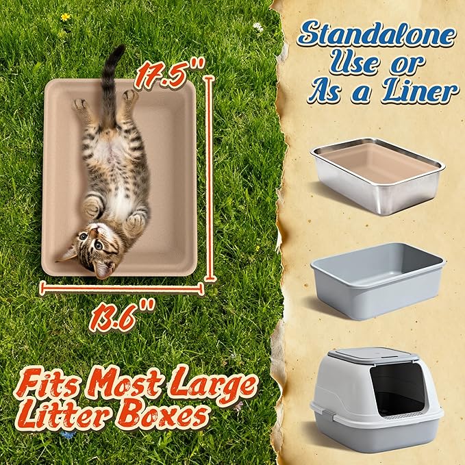 12-Pack Disposable Litter Boxes for Cats: 8/12/16 Portable Leak-Proof & Odor Control Tray for Kitty Foster Cats Indoor Travel 17.5''x13.6'' Litterbox Liner