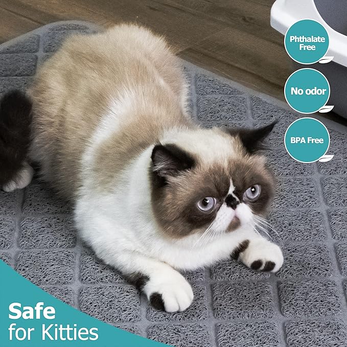 Cat Litter Mat Litter Trapping Mat, 24" x 17" Premium Durable PVC Grid Mesh with Scatter Control, Non-slip, Less Waste Cat Litter Box Mat, Soft on Kitty’s Paws, Urine Waterproof