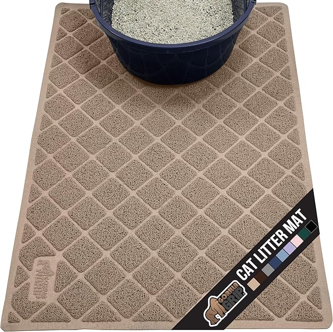 GORILLA GRIP Cat Litter Box Mat, Water Resistant, US Designed Kitty Litter Trapping Mats, Easy to Clean, Scatter Control, Less Mess and Clean Floors, Kitten Supplies for Indoor Cats, 24x17 Beige