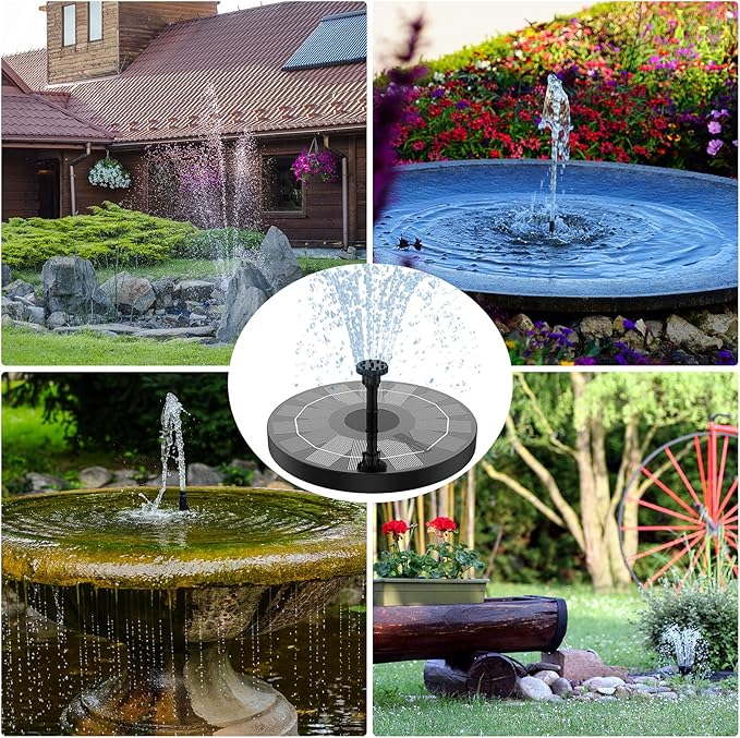 AISITIN 2.5W Solar Bird Bath Fountain Pump, Solar Fountain Pump for Bird Bath with 6 Nozzles, 6.7" Solar Powered Water Fountain Pump for Garden, Ponds, Pool, Fish Tank, Aquarium and Outdoor