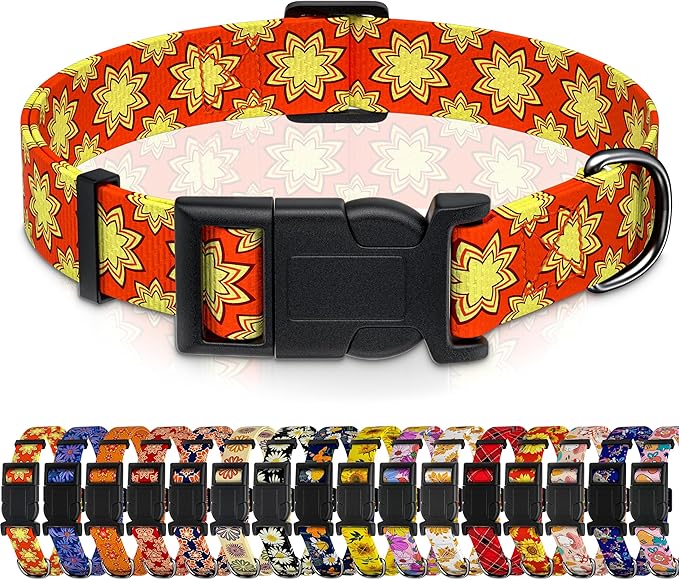Dog Collar, Classical Indian Spirit Boys Girls Puppy Collar for Small Medium Large Dogs, Adjustable Soft Indian Pet Collar with Safety Buckle for Male Females(Yellow,M)