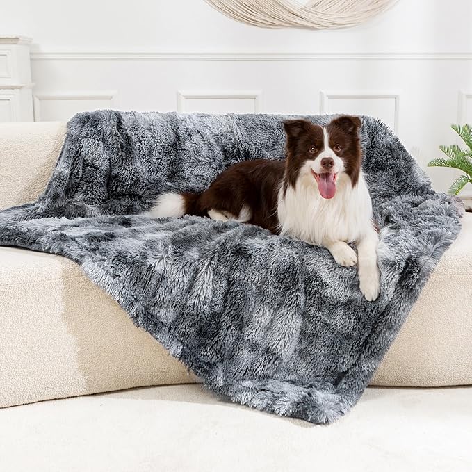 gogobunny Waterproof Dog Blanket for Couch & Furniture Protection - Super Soft Reversible Throw for Large Dogs & Cats, Calming Washable Fur & Sherpa Pet Blanket(50x60 Inch, Tie-dye Grey)