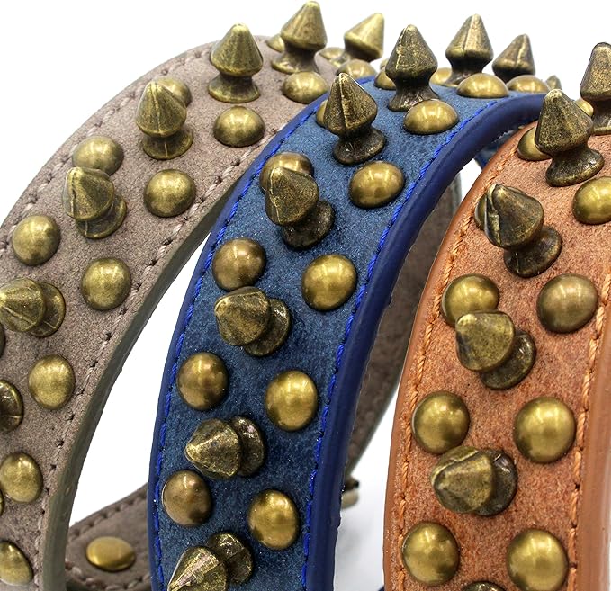 Spiked Dog Collar Soft Pu Leather Mushrooms Rivet Spike Studded Puppy Adjustable Pet Collars for Small Breeds (XS, Blue1)